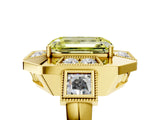 Yellow gold Milgrain Fancy Yellow Emerald Cut Diamond Halo Split Shank Ring_5