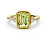 Yellow gold Milgrain Fancy Yellow Emerald  Cut Diamond Ring with Tapered Pave Band and Four Prong Setting_3