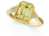 Yellow gold Milgrain Fancy Yellow Emerald  Cut Diamond Ring with Tapered Pave Band and Four Prong Setting_4