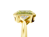 Yellow gold Milgrain Fancy Yellow Emerald  Cut Diamond Ring with Tapered Pave Band and Four Prong Setting_8
