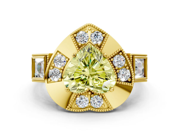 Yellow Gold Heart-Shaped Vintage Halo Engagement Ring Setting for Fancy Yellow Center - Design RJ-711