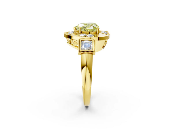 Yellow Gold Heart-Shaped Vintage Halo Engagement Ring Setting for Fancy Yellow Center - Design RJ-711