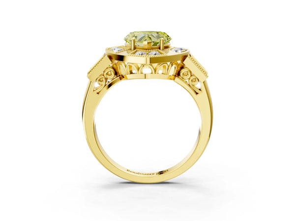 Yellow Gold Heart-Shaped Vintage Halo Engagement Ring Setting for Fancy Yellow Center - Design RJ-711