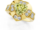 Yellow gold Milgrain Fancy Yellow Heart Cut Diamond Halo Split Shank Ring_7