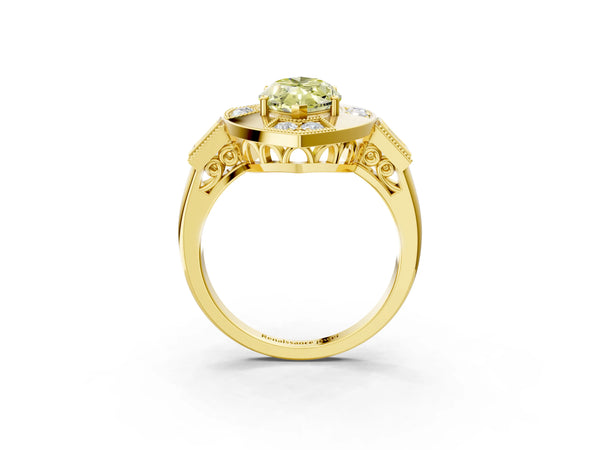 Yellow Gold Marquise Vintage Halo Engagement Ring Setting for Fancy Yellow Center - Design RJ-711