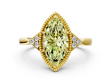 Yellow gold Milgrain Fancy Yellow Marquise  Cut Diamond Ring with Tapered Pave Band and Four Prong Setting_7