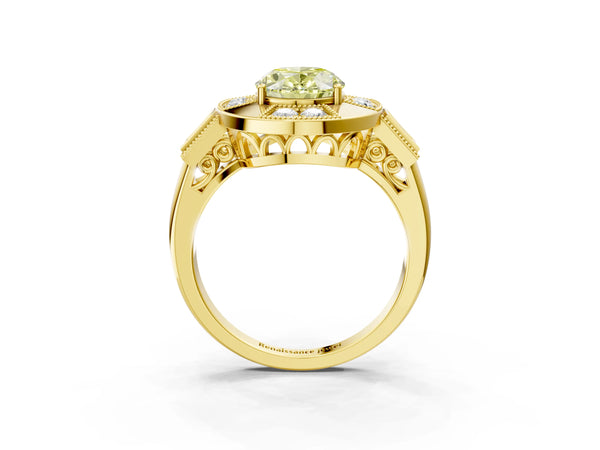 Yellow Gold Oval Vintage Halo Engagement Ring Setting for Fancy Yellow Center - Design RJ-711