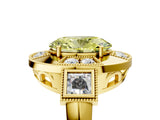 Yellow gold Milgrain Fancy Yellow Oval Cut Diamond Halo Split Shank Ring_5