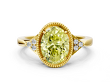 Yellow gold Milgrain Fancy Yellow Oval  Cut Diamond Ring with Tapered Pave Band and Four Prong Setting_3