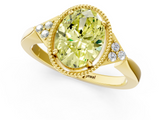 Yellow gold Milgrain Fancy Yellow Oval  Cut Diamond Ring with Tapered Pave Band and Four Prong Setting_4