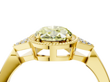 Yellow gold Milgrain Fancy Yellow Oval  Cut Diamond Ring with Tapered Pave Band and Four Prong Setting_7