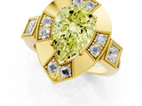Yellow gold Milgrain Fancy Yellow Pear Cut Diamond Halo Split Shank Ring_1