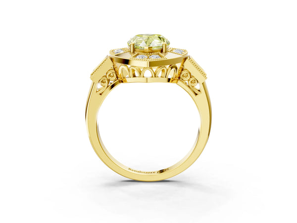 Yellow Gold Pear-Shaped Vintage Halo Engagement Ring Setting for Fancy Yellow Center - Design RJ-711
