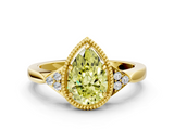 Yellow gold Milgrain Fancy Yellow Pear  Cut Diamond Ring with Tapered Pave Band and Four Prong Setting_3