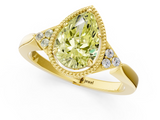 Yellow gold Milgrain Fancy Yellow Pear  Cut Diamond Ring with Tapered Pave Band and Four Prong Setting_4
