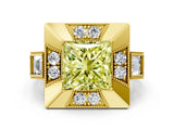 Yellow gold Milgrain Fancy Yellow Princess Cut Diamond Halo Split Shank Ring