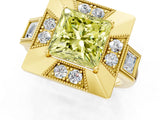 Yellow gold Milgrain Fancy Yellow Princess Cut Diamond Halo Split Shank Ring_1