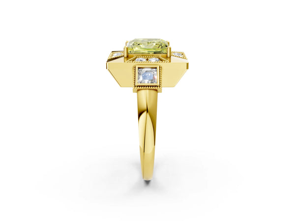 Yellow Gold Princess Cut Vintage Halo Engagement Ring Setting for Fancy Yellow Center - Design RJ-711