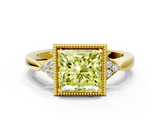 Yellow gold Milgrain Fancy Yellow Princess  Cut Diamond Ring with Tapered Pave Band and Four Prong Setting_23