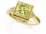 Yellow gold Milgrain Fancy Yellow Princess  Cut Diamond Ring with Tapered Pave Band and Four Prong Setting_24