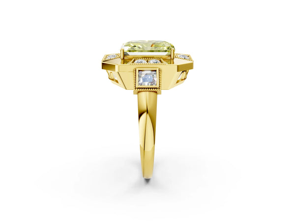 Yellow Gold Radiant Cut Vintage Halo Engagement Ring Setting for Fancy Yellow Center - Design RJ-711