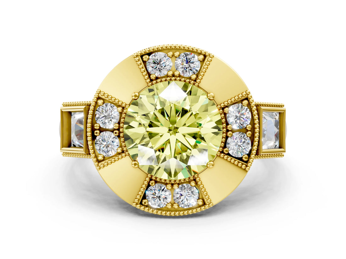 Yellow gold Milgrain Fancy Yellow Round Cut Diamond Halo Split Shank Ring_6