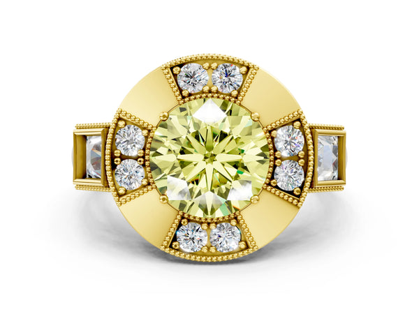 Yellow Gold Round Vintage Halo Engagement Ring Setting for Fancy Yellow Center - Design RJ-711