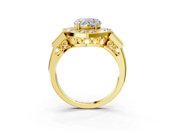 Yellow Gold Heart-Shaped Vintage Halo Engagement Ring Setting