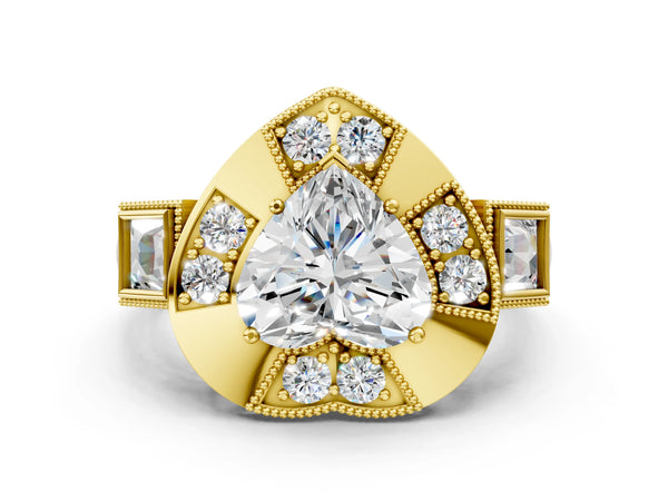 Yellow Gold Heart-Shaped Vintage Halo Engagement Ring Setting