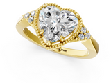 Yellow gold Milgrain Heart Cut Diamond Ring with Tapered Pave Band and Four Prong Setting_4