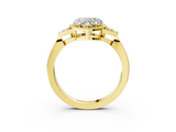 Yellow gold Milgrain Heart Cut Diamond Ring with Tapered Pave Band and Four Prong Setting_6
