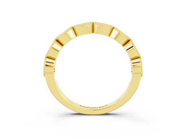 Yellow Gold Round Aquamarine Vintage Milgrain Marquise Frame Half Eternity Band