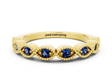Yellow gold Milgrain Marquise Blue Sapphire Half Eternity Band with Bezel Setting_18
