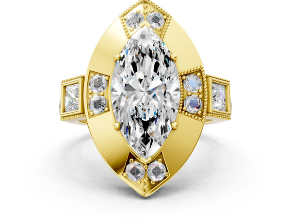 Yellow Gold Marquise Vintage Halo Engagement Ring Setting
