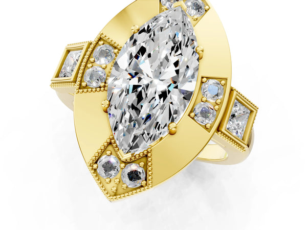 Yellow Gold Marquise Vintage Halo Engagement Ring Setting
