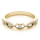 Yellow gold Milgrain Marquise Diamond Band with Round Cut Stones and Bezel Setting 1