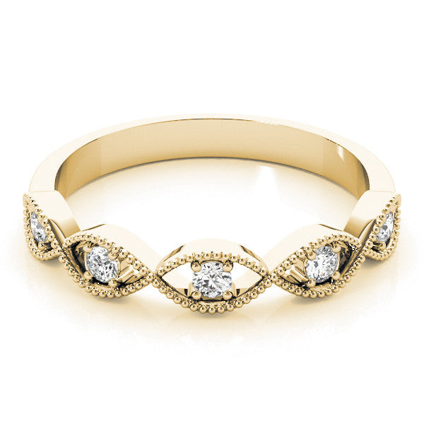 Yellow gold Milgrain Marquise Diamond Band with Round Cut Stones and Bezel Setting