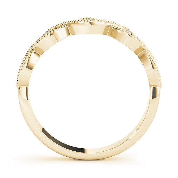 Yellow gold Milgrain Marquise Diamond Band with Round Cut Stones and Bezel Setting