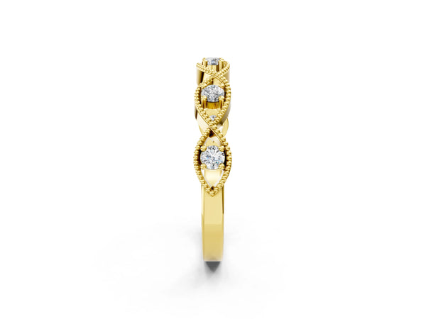 Yellow gold Milgrain Marquise Diamond Band with Round Cut Stones and Bezel Setting
