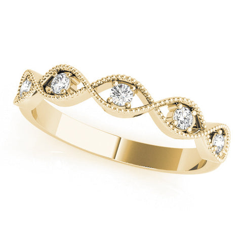 Yellow gold Milgrain Marquise Diamond Band with Round Cut Stones and Bezel Setting