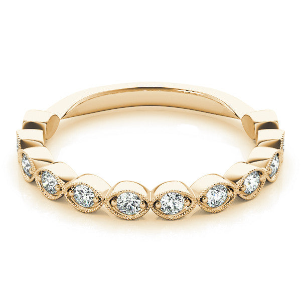 Yellow gold Milgrain Marquise Diamond Eternity Band with Bezel Setting 1