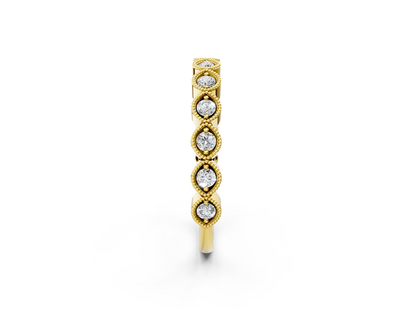 Yellow gold Milgrain Marquise Diamond Eternity Band with Bezel Setting