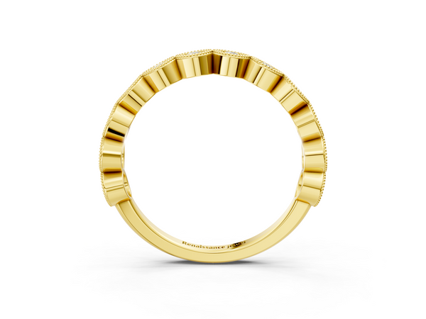 Yellow gold Milgrain Marquise Diamond Eternity Band with Bezel Setting