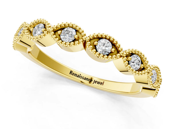 Yellow gold Milgrain Marquise Diamond Half Eternity Band with Bezel Setting