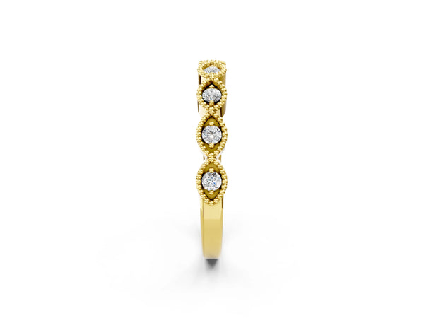 Yellow gold Milgrain Marquise Diamond Half Eternity Band with Bezel Setting