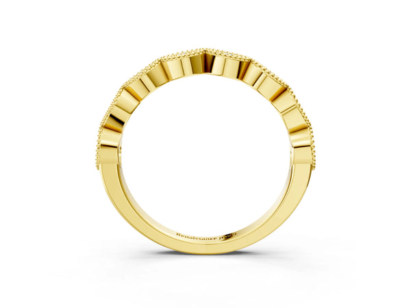 Yellow gold Milgrain Marquise Diamond Half Eternity Band with Bezel Setting