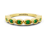 Yellow gold Milgrain Marquise Emerald Half Eternity Band with Bezel Setting_18