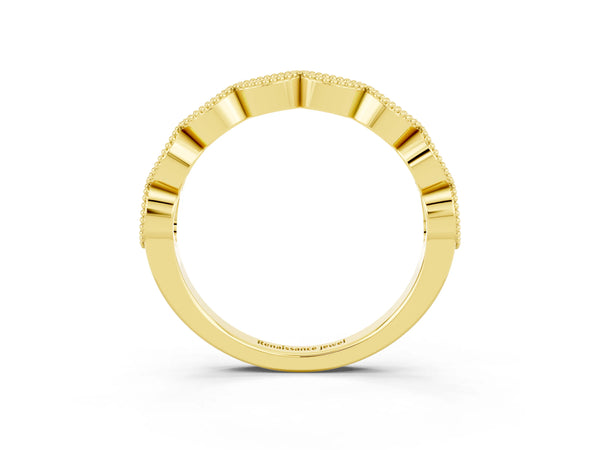Yellow Gold Round Lab-Grown Emerald Vintage Milgrain Marquise Frame Half Eternity Band