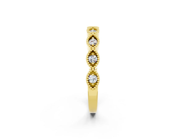 Yellow Gold Round Moissanite Vintage Milgrain Marquise Frame Half Eternity Band