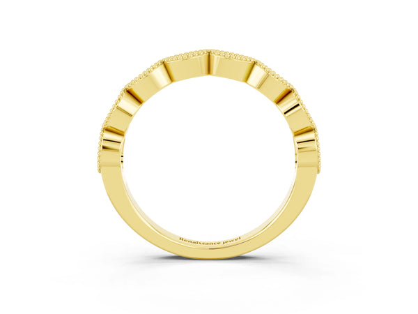Yellow Gold Round Moissanite Vintage Milgrain Marquise Frame Half Eternity Band